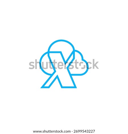letter x cloud outline line logo vector icon