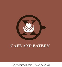 Letter X with Coffee Flower Art and Cup for Cafe, Coffee Shop, Coffee Bean Company Logo Idea Template