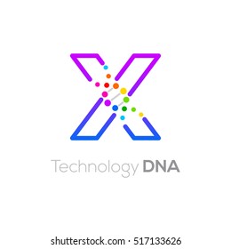 Letter X colorful with abstract biotechnology dna logotype. Medicine, science, laboratory,Technology DNA vector concept