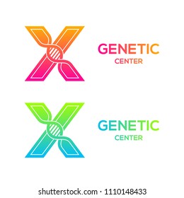 Letter X colorful with DNA structure and genetic biotechnology, Science and laboratory concept logotype