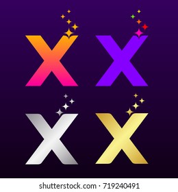 Letter X Colorful and Gold Silver with Sparkles light effect stars logotype, Beautiful Luxury, Fashion, Jewelry, Beauty Salon, Cosmetics, Spa, Resort, Magician Logo for your Corporate identity