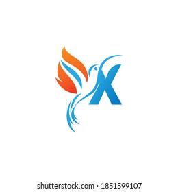 Letter X combined with the fire wing hummingbird icon logo design