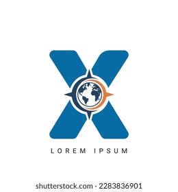 letter X with compass logo, icon, symbol, illustration design template