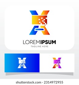 Letter X Computer Monitor Display Logo Design Vector Icon Graphic Emblem Illustration
