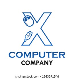 Letra x con la ilustración de la plantilla del logotipo del mouse del equipo.