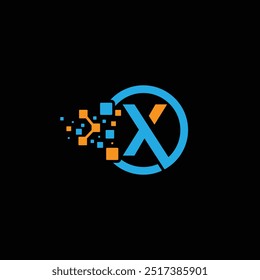 letter X concept technology logo design vector illustration, X tech logo in circle