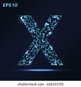 The letter X consists of points, lines and triangles. Vector illustration
