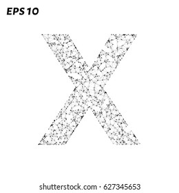 The letter X consists of points, lines and triangles. Vector illustration
