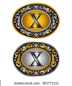 Letter X - Cowboy belt buckle - Alphabet initial vector design