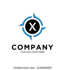 letter X with Creative Compass Concept Logo Design Template. Compass logo sign symbol. Modern vector logo design for business and company identity.