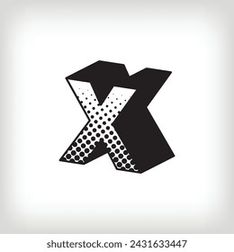Letter X with creative shadow, pop art dot design alphabet sign. Vector. Modern background for posters, websites, web pages, business cards, postcards, interior design.