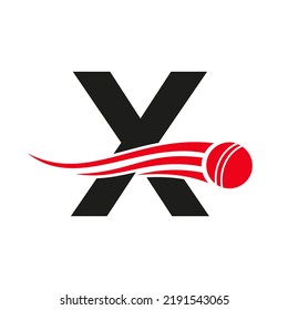 Letter X Cricket Logo Concept With Ball Icon For Cricket Club Symbol Vector Template. Cricketer Sign