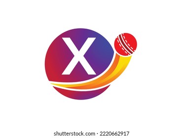 Letter X Cricket Logo Concept With Moving Cricket Ball Icon. Cricket Sports Logotype Symbol Vector Template Design.