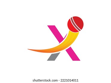 Letter X Cricket Logo Concept With Moving Cricket Ball Icon. Cricket Sports Logotype Symbol Vector Template Design.