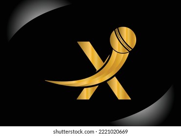 Letter X Cricket Logo Concept With Moving Cricket Ball Icon. Cricket Sports Logotype Symbol Vector Template Design.