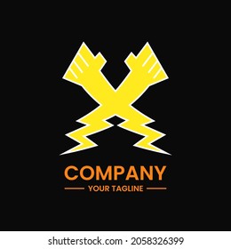letter x or cross hand lightning logo concept. yellow, orange, black and white. simple and modern. suitable for icon, symbol or sign