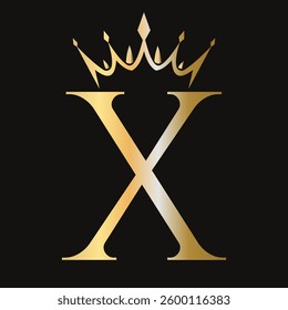 Letter X Crown Logo Concept For Fashion and Beauty Symbol Vector Template