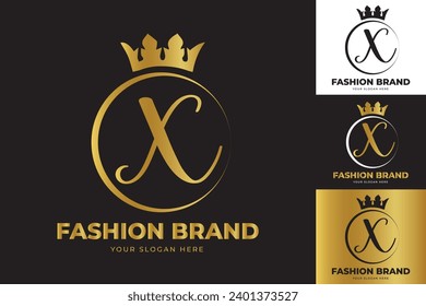 Plantilla de diseño del logotipo de la corona de carta X . adecuado para la moda, marca, reino, corona, rey, reina
