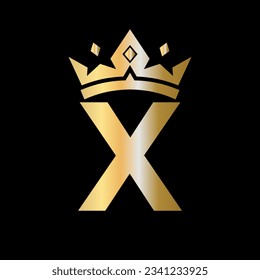 Letter X Crown Logo. Crown Logo on Letter X Vector Template for Beauty, Fashion, Star, Elegant, Luxury Sign