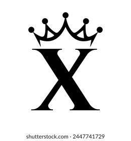 Letter X Crown Logo for Queen Sign, Beauty, Fashion, Star, Elegant, Luxury Symbol	
