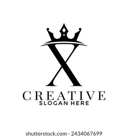 Letra X con logotipo de la corona, plantilla de diseño de logotipo inicial simple elegante