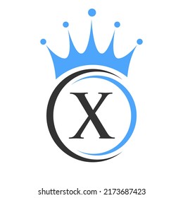 Plantilla de logotipo de la corona de la letra X. Signo de lujo de logotipo de la corona real para belleza, moda, estrella, símbolo elegante
