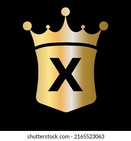 Letter X Crown and Shield Logo-Vektorvorlage mit luxuriösem Concept-Symbol