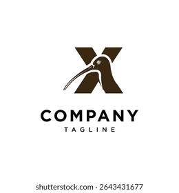Letter X Curlew bird Logo Icon Vector