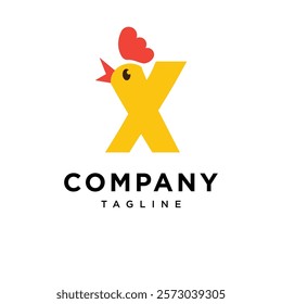 Letter X Cute Chicken Logo Icon Vector