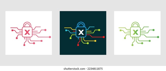 Letter X Cyber Security Logo. Internet Security Sign, Cyber Protection, Technology, Biotechnology Symbol