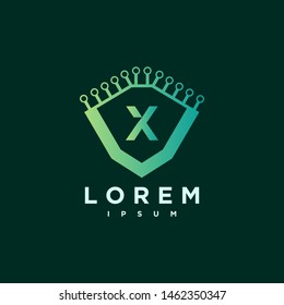Letter X Cyber, Security technology link Logo Design Vector Template