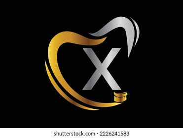 Letter X Dental Logo Design Template Inspiration With Tooth Brush Symbol, Vector Illustration.
