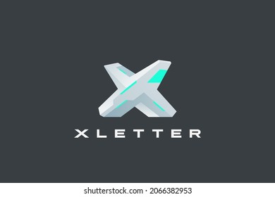 Letter X design Cross vector template Future Hitech Cyberpunk style. 3D Technology Logotype.