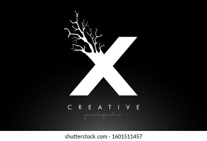 Letter X Design Logo with Creative Tree Branch. X Letter Tree Icon Logo  Vector Illustration.