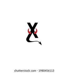 Letter X with devil's horns and tail icon logo design vector template