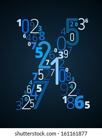 Letter X,  From Different Numbers Typography Vector Font