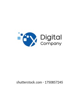Letter X digital logo, Technology and digital logotype