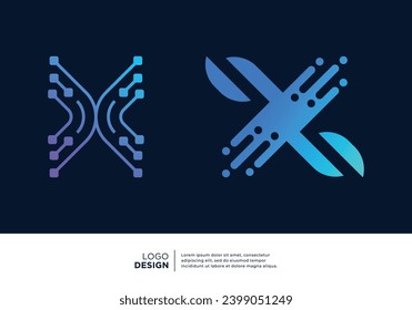 Colección de diseño de logotipo de tecnología digital Carta X.
