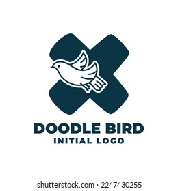 letter X doodle bird initial vector logo design illustration