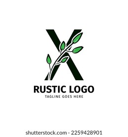 letter X doodle leaf initial rustic vector logo design element