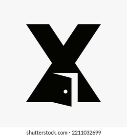 Letter X Door Logo Design Combined With Minimal Open Door Icon Vector Template