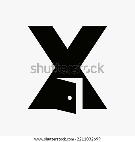 Letter X Door Logo Design Combined With Minimal Open Door Icon Vector Template