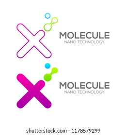 Letter X with Dot and Curve ,Circles shape connected, Molecule and Nano Technology logotype, innovation tech, Medicine, Science, Laboratory, Cosmetics for corporate identity