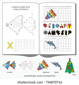 Letter X. Dot to dot educational game for kids.