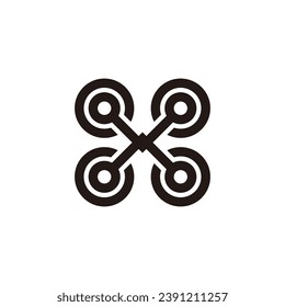 Logo de la letra X drone. Logo de la letra inicial X con icono drone
