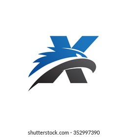 letter x eagle head logo blue