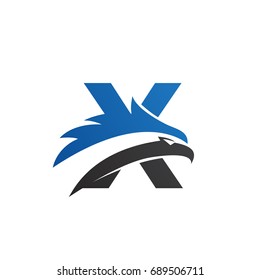 letter X eagle head logo blue