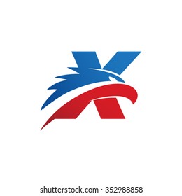 letter X eagle head red blue logo