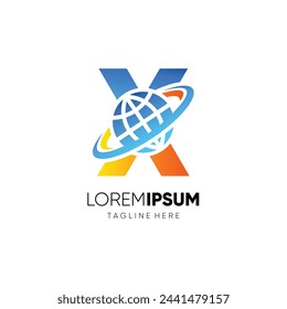 Letter X Earth Globe World Logo Design Vector Icon Graphic Symbol Illustration