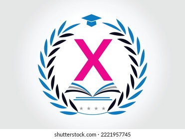 Letter X With Education Logo Book Concept. Training Career Sign, University, Academy Graduation Logo Template Vector Design.
